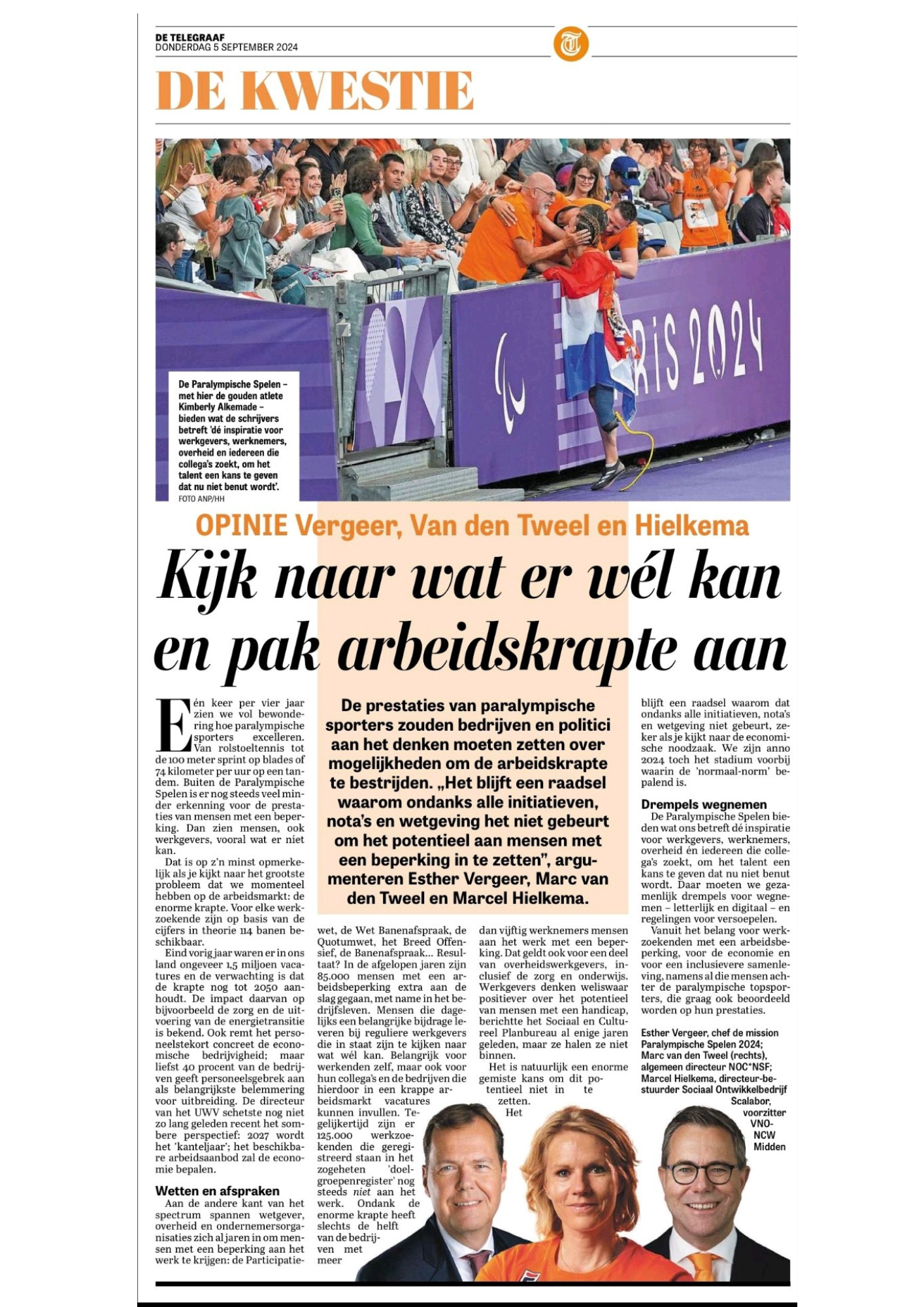 Opiniestuk Telegraaf Kwestie over aanpak arbeidskrapte 05092024